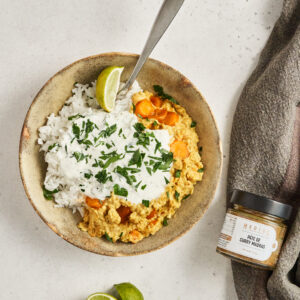 Curry de lentilles corail, réalisé avec la pâte de curry Madras MARiUS