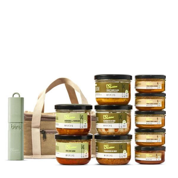 Pack hebdo, sac isotherme et couverts BINI vert olive - BoQuotidiens | MARiUS, l'épicerie inspirée