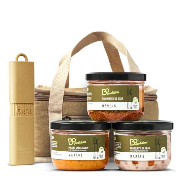 Pack trio tradis, sac isotherme et couverts BINI tournesol - BoQuotidiens | MARiUS, l'épicerie inspirée