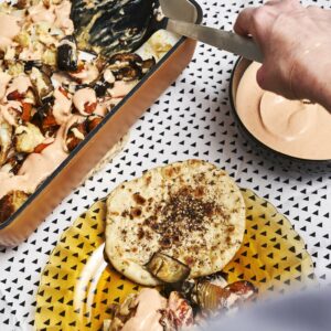 Recette Sauce Tahini, Harissa, ail confit, légumes rôtis MARiUS