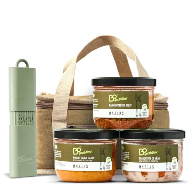 Pack trio tradis, sac isotherme et couverts BINI vert olive - BoQuotidiens | MARiUS, l'épicerie inspirée
